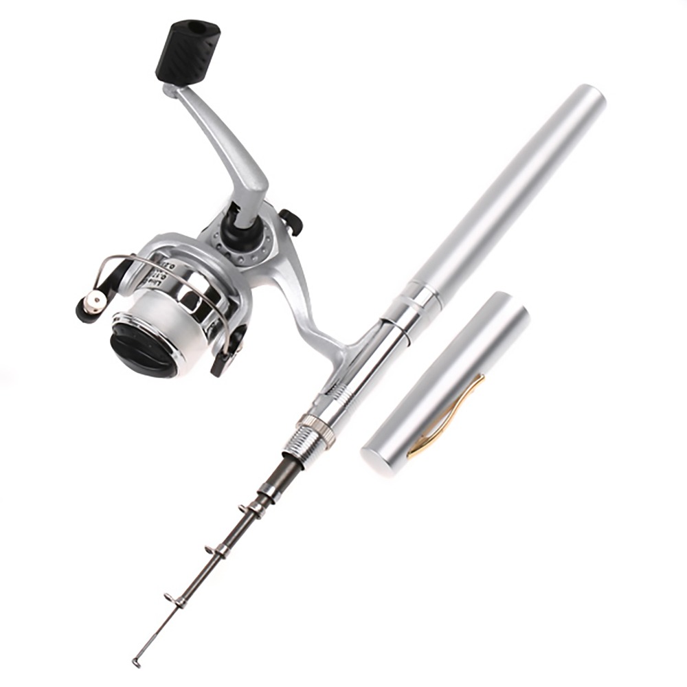 Fishing Rod Fly - Tragbare Teleskop-Taschenangelrute Mini Silberne Stift-Angelrute mit