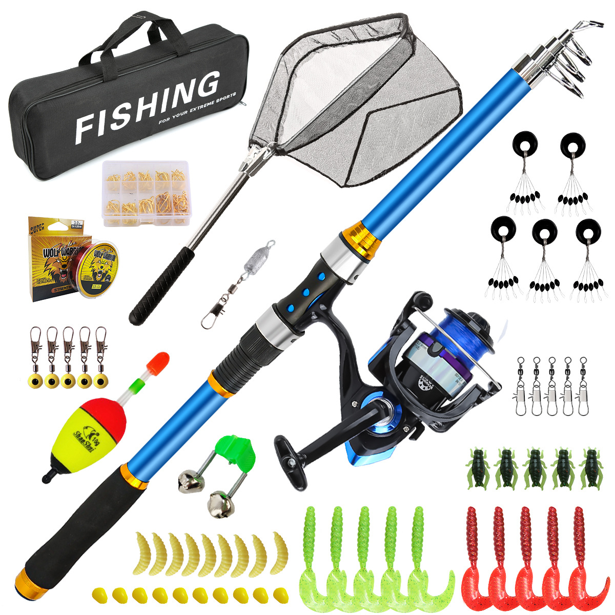 Fishing Rod Carbon Fiber - 2,1–3,6 m Teleskop-Angelruten-Set aus Glasfaser mit