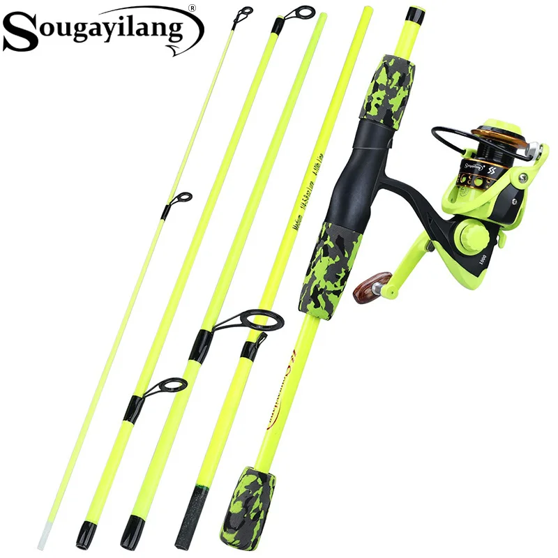 Fishing Rod Combo - Sougayilang Tragbare 5-teilige Rot/Gelbe Angelrute Combo